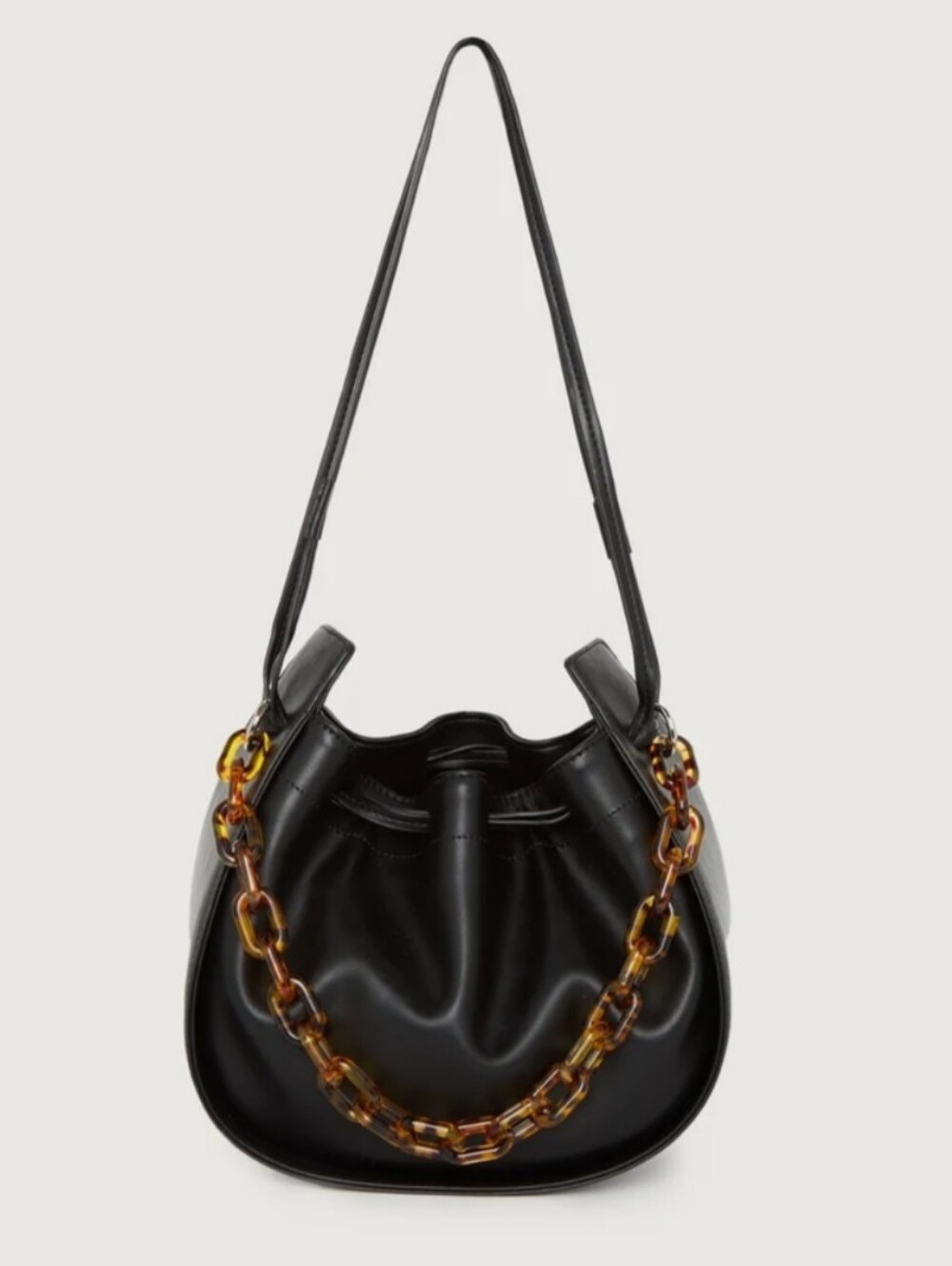 Oak + Fort Tortoiseshell Chain Shoulder Bag Vegan Faux Leather Black Slouchy